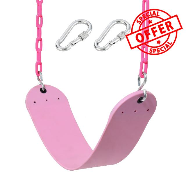 Pink Swing Seat - Heavy Duty Chain Plastic Coated - Playground Swing Set Accessories Replacement Gift Box Set Birthday Gift