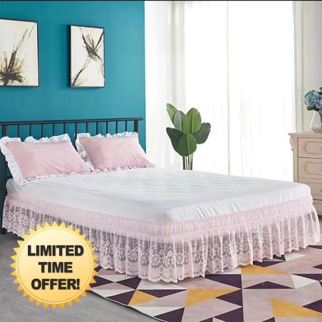 DREFEEL Bedskirt Lace Trimmed Elastic Bed Wrap