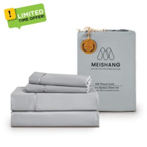 MEISHANG Bamboo Sheet Set Queen Size - 100% Pure Organic Viscose - 400TC Bamboo Cooling Bed Sheets Set - Fit 16 Inch Deep Pocket - 4 Piece Set Silky Soft Luxury - Queen