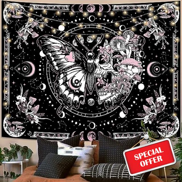 Fungarth Skull Mushroom Tapestry (Pink