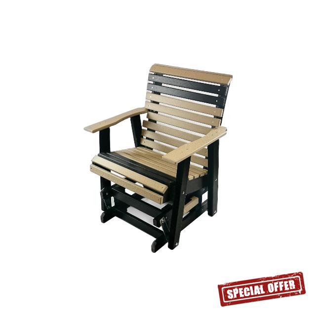 Amish Crafted - Poly Outdoor Furniture - Maintenance Free - Rollback Glider (Weathered Wood/Black)