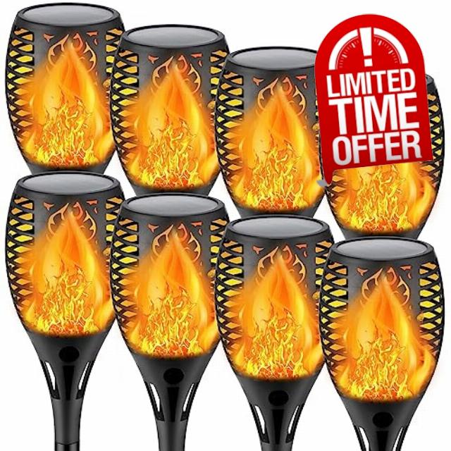 Retisee 8 Pieces Solar Outdoor Lights Flame Solar Torch LED Lights Waterproof Garden Pathway Landscape Decoration Lanterns for Outside