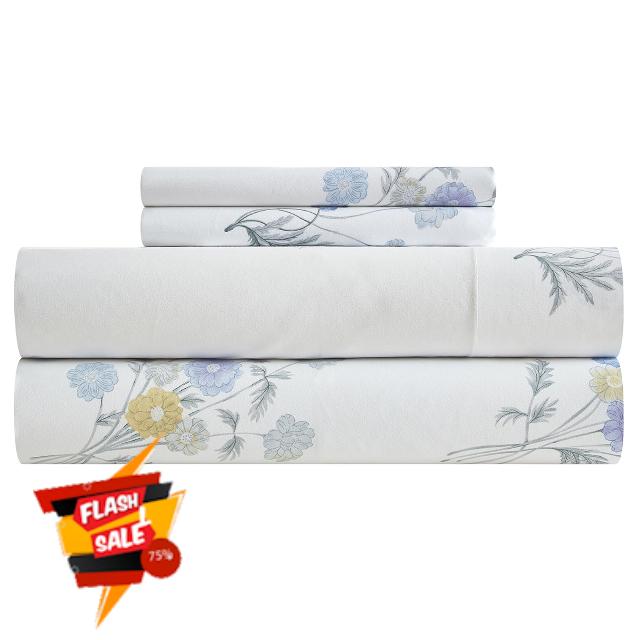 VClife Boho Sheet Sets Queen French Garden Style Purple Yellow Floral Branch Bed Sheet Soft Washed Microfiber Sheets