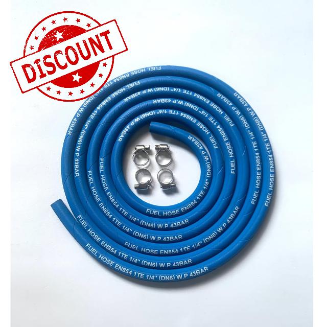 Fuel Line Hose 4AN 1/4" High Pressure Hose 2.8Mpa 400PSI 6mm 10FT for Fuel Systems Engines Tube Hose Blue (Attached Hose Clamp)