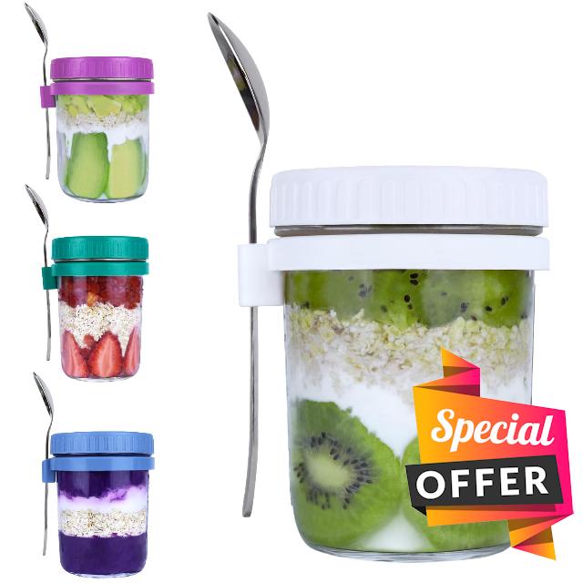 Creamhoo Overnight Oats Containers with Lids and Spoon