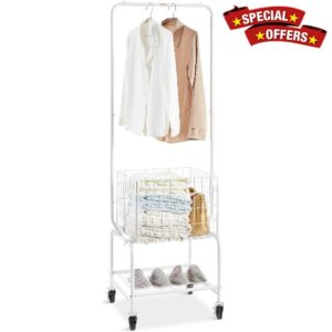 VEVOR Metal Rolling Laundry Basket with Hanging Garment Rack