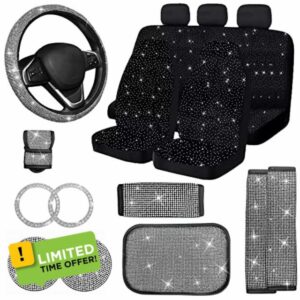 Jusen 17 Pieces Bling Velvet Fabric Car Seat Covers&hellip; (Black)&hellip;