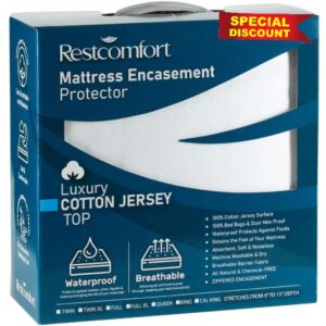 Elegant Cotton Jersey Top Hypoallergenic Zippered Mattress Encasement Protector - Dust Mite and Bed Bug and Water Resistant - Rest Comfort (Stretches 9&rdquo;-15"") (Queen)