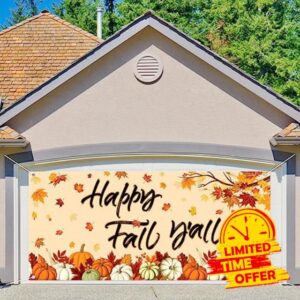 Whaline Fall Garage Door Banner Large Autumn Garage Door Cover 6 x 13 Ft Colorful Pumpkin Leaves Backdrop Decoration Fall Holiday Party Background Sign for Indoor Outdoor Wall Door House Decor