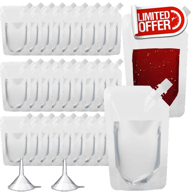100 Pcs Plastic Flasks Reusable Concealable and Reusable Drink Pouches Liquor Pouches for Travel Rum Runner Alcohol Juice Travel Plastic Liquor Bags