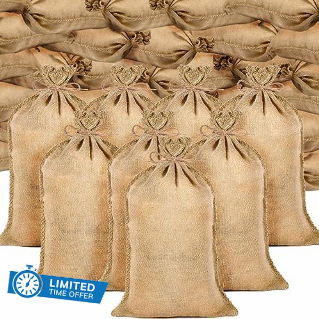 Fabbay 30 Pack Burlap Bag 14'' x 26'' Heavy Duty Empty Sandbag Brown Large Gunny Bags Bulk Large Burlap Sack Potato Sack Race Bags for Flooding Flood Water Barrier Tent Sandbag Store Bags