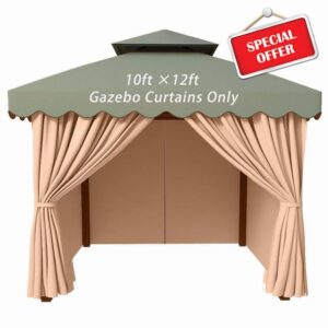 PLULON 10' x 12' Gazebo Curtains Outdoor Waterproof 4-Panels Universal Replacement Privacy Curtain Sidewalls with Zipper for Patio Yard Garden (Curtain Only)