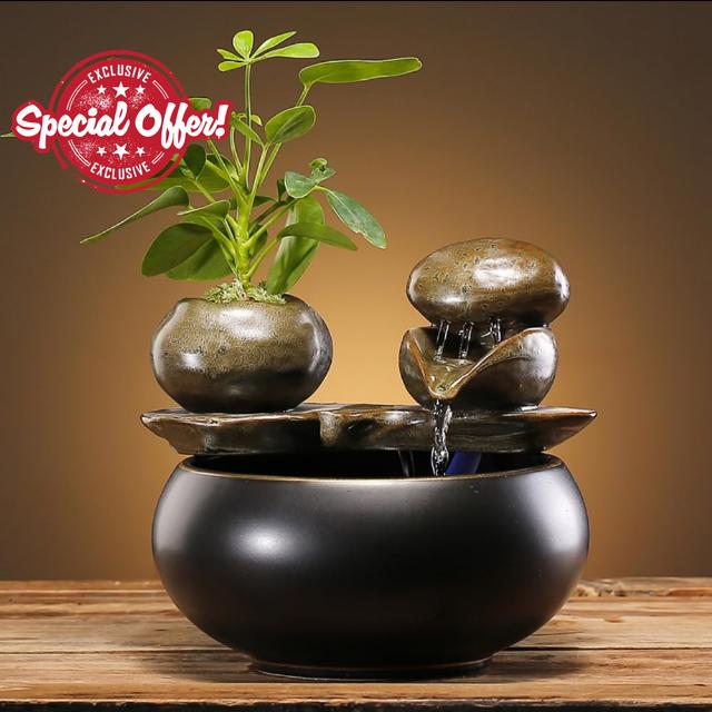 Ceramic Tabletop Fountain for Indoor and Home Decoration Table Desk Office Patio (Black 2)