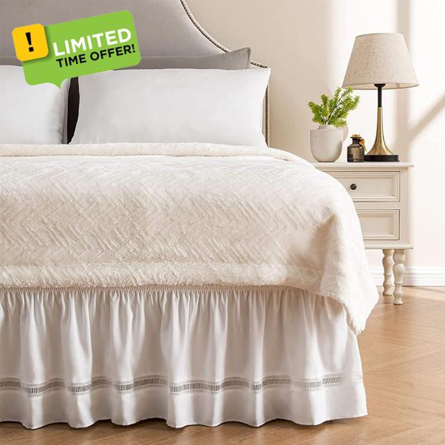Tongcan Elastic Ruffled Lace White Bed Skirt King Size Dust Ruffle for Queen Size Bed Frame Cover Wrap Around Soft and Solid Microfiber with 15" Drop (Queen-15 Inch Drop)