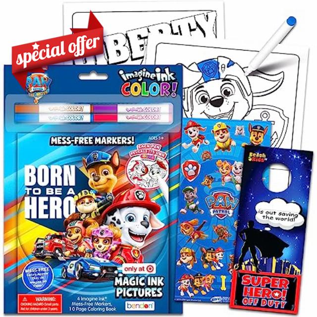 Nickelodeon Imagine Ink Paw Patrol Mess Free Markers and Coloring Book - Paw Patrol Coloring Pages Bundle for Kids Ages 4-8 with Stickers and Door Hanger