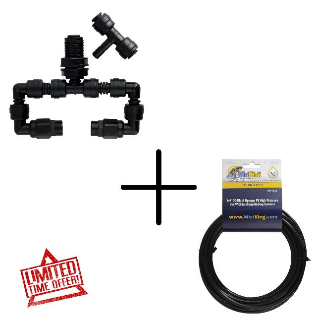 Saso's Misting Bundle - MistKing Double Misting Assembly Value T with 25' Tubing - Misting System Accessories for Efficient Humidification - Ideal for Terrariums