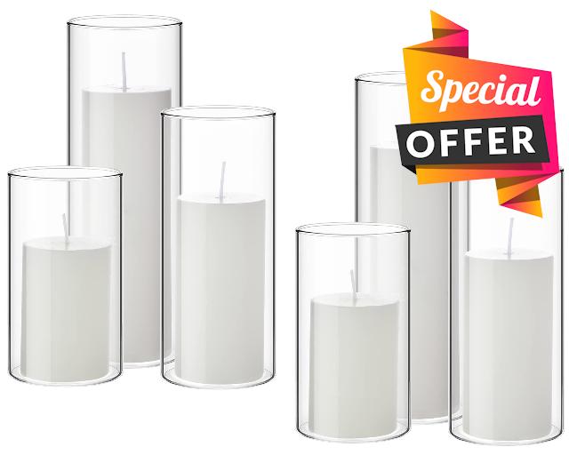 Set of 36 White Pillar Candles and 36 Glass Cylinder Vases Clear Cylinder Candle Holders for Slim Pillar Candles Wedding Centerpieces