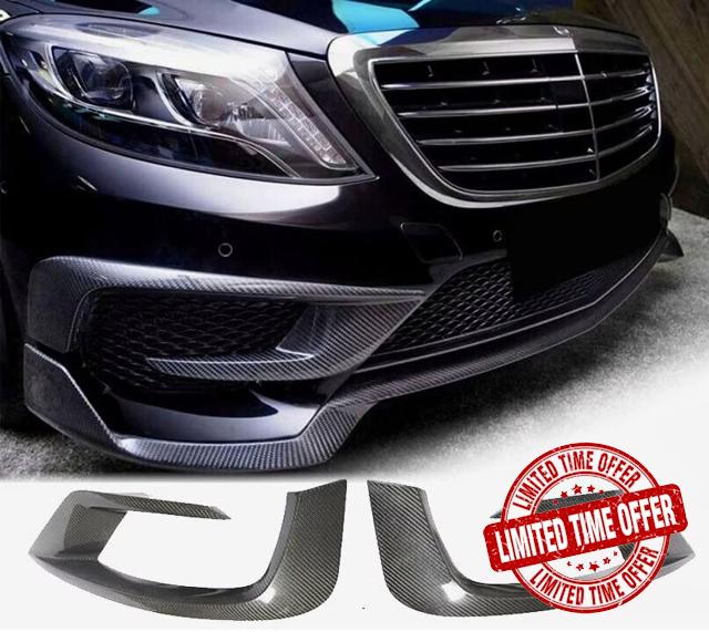 Carbon Fiber Front Bumper Splitter Air Vent Cover Trim Fits for Mercedes Benz S Class W222 S63 AMG Sedan 2014-2017 Side Fins Spoiler