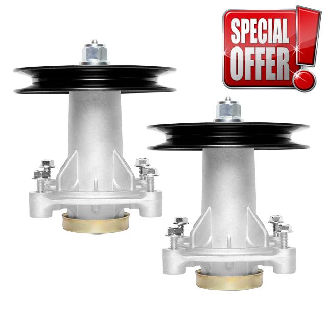 (2 Pack)192870 Spindle Assembly + 195945 Pulley for Craftsman Husqvarna Ariens Poulan