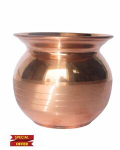 Shilppam Tamba Lota I Copper Kalash for Pooja Puja Rituals I Pot Utensil Drinkware Decoration Purpose for Temple Home Office Pure Copper Vessel/Size- Medium