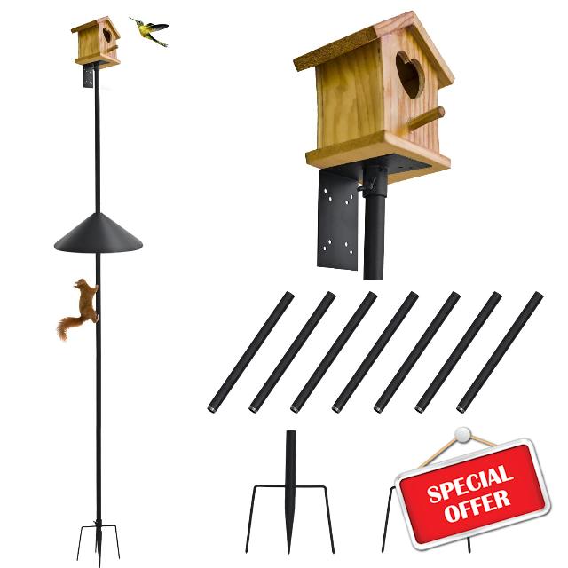 TIRYIUOU Bird House Pole Mount Kit 90Inch - Adjustable Bird Feeder Post Stand Poles with 5 Prongs for Outdoor
