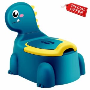 Dinosaur Travel Potty Toilet Training Seat Toddler Portable Toilet with Non-Slip Rubber Mat Backrest for Boys Girls Kids Toddler Children Blue