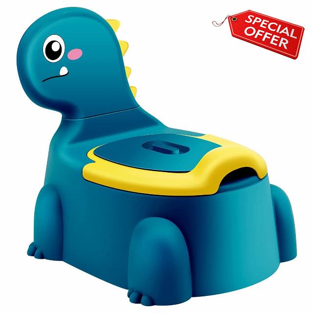 Dinosaur Travel Potty Toilet Training Seat Toddler Portable Toilet with Non-Slip Rubber Mat Backrest for Boys Girls Kids Toddler Children Blue