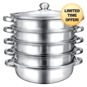 LNQ LUNIQI 5 Steamer Pans Tier Premium Stainless Steel Steamer Set Cookware Pot