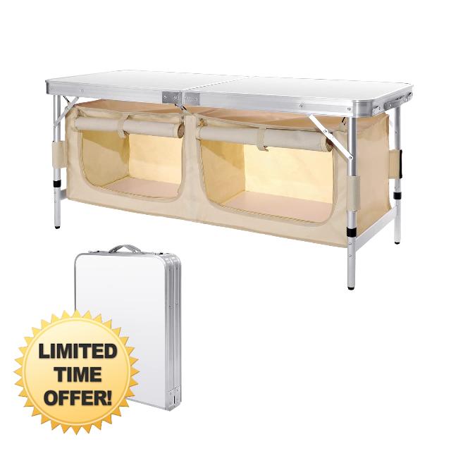 Moosinily 4 Feet Folding Table Aluminum Portable Camping Table Adjustable Picnic Table with Oxford Storage Organizers for Outdoor Travel Beach Backyards BBQ Party Picnic White