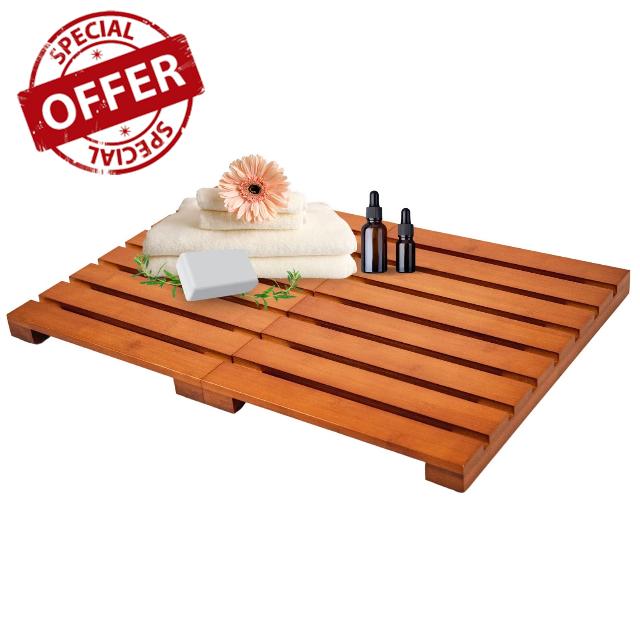 Bamboo Bath Mat - Walnut Bamboo Floor Mat - Waterproof & Easy to Clean - Foldable Wooden Bath Mats- Non-Slip Indoor & Outdoor Bamboo Shower Mat - 23.5” x 15.75” x 1.5” - Luxury Bamboo Spa Mat