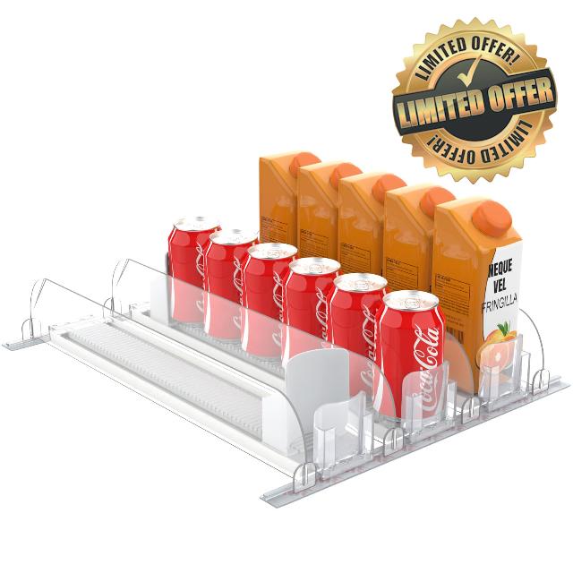 Drink Organizer for Fridge: Self Pushing Soda Can Dispenser for Refrigerator with Double Spring Beverage Pusher Glide Width Adjustable Soda Can Organizer for Kitchen Pantry White 3 Rows