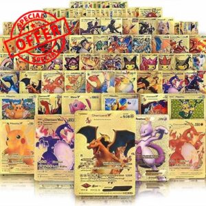 Ultra Rare 55 PCS Gold Cards Packs Vmax DX GX Rare Golden Cards TCG Deck Box Gold Foil Card for Fans/Kids/Collectors Gifts (No Duplicates)