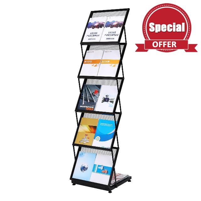 PATIKIL Foldable Magazine Display Racks 5 Layers Brochure Stand Catalog Literature Rack with Wheels for Hotel
