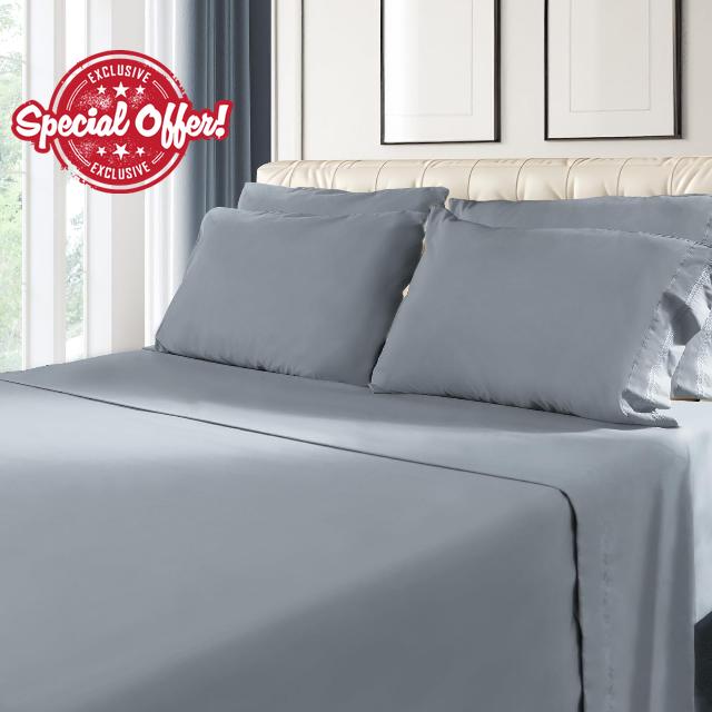 RITZANI Microfiber Deep Pocket Queen Sheet Set - 6 Piece Ultra Soft Easy Care Luxury Bed Sheet Set - Shrinkage and Fade Resistant Embroidered Bedding Sheet (Queen