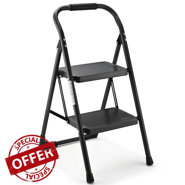 ASPERLAD Step Ladder Folding 2 Step Stool Adult with Wide & Anti-Slip Pedals Ergonomic Portable Step Stools for Household