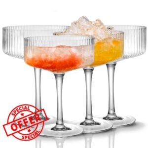 Qipecedm 4 Pcs Ribbed Coupe Glasses