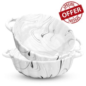 Casadella White Porcelain Ramekins 8 oz Oven Safe - Marble Creme Brulee Ramekins Set of 6 w/ Double Handles - Elegant White China Small Ceramic Bowls - Dessert Mini Bowls Baking Dish Ramiken - Ceramic