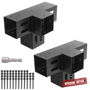 4x4 Pergola Brackets 4-Way 90&deg;Right Angle Corner Extension Bracket Woodworks DIY Pergola kit with Black Powder Coated
