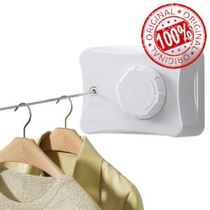 LYNN PICK 'N PLAY Anti-Sag Retractable Clothesline Heavy Duty Indoor Outdoor Safe Automatically Retract with Constant Speed 16.7ft Stainless Steel Cord for Home Hotel Hanging Laundry (White)