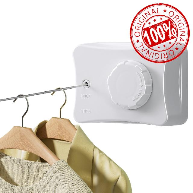 LYNN PICK 'N PLAY Anti-Sag Retractable Clothesline Heavy Duty Indoor Outdoor Safe Automatically Retract with Constant Speed 16.7ft Stainless Steel Cord for Home Hotel Hanging Laundry (White)