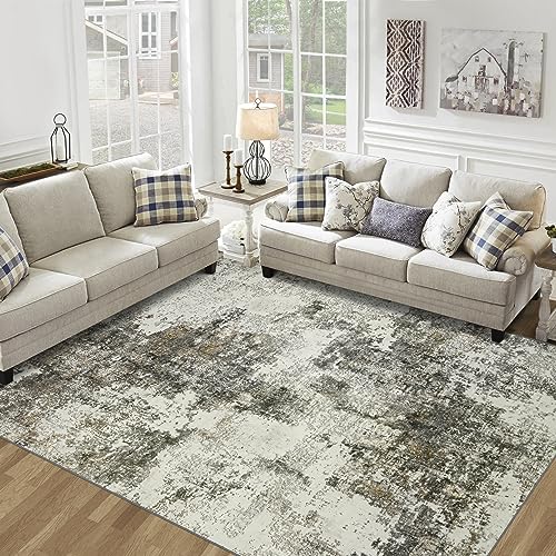 Soft Abstract Washable Rug with Anti-Slip Backing Non-Shedding Stain-Resistant Foldable Large Carpet for Dining Room Nursery Home Office (Gray