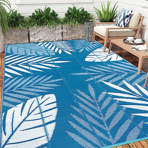Outdoor Plastic Straw Rug (Teal