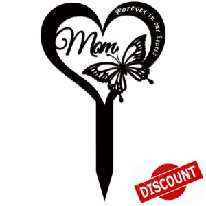 Wesiti Cemetery Decorations for Grave Metal Grave Marker Mom Memorial Garden Stake Butterfly Remembrance Plaque Waterproof Sympathy Grave Stake for Loss of Mother Outdoors Cemetery