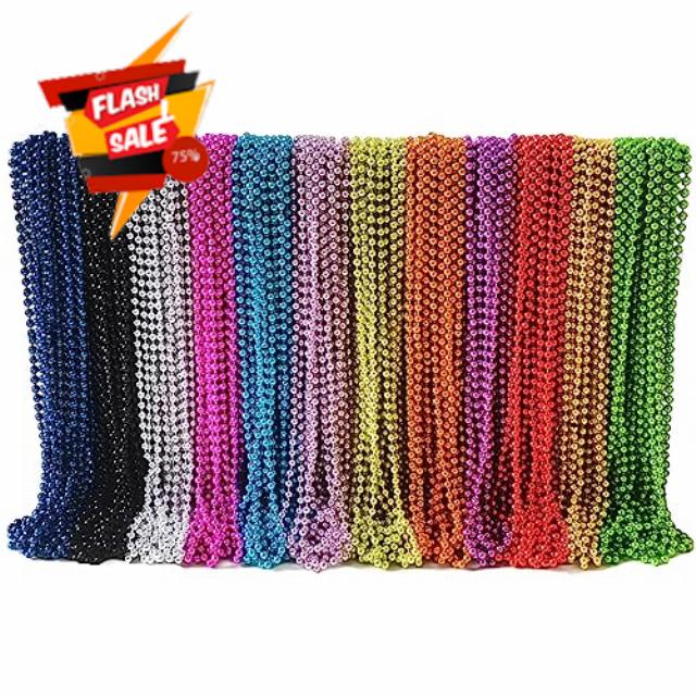 Becfupo 300 Pack 31.5 Inch 7mm Mardi Gras Beaded Necklaces