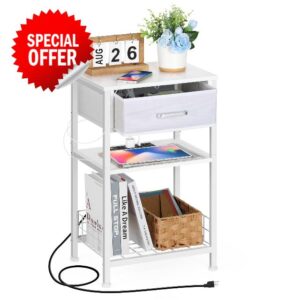 White Nightstand with Charging Station