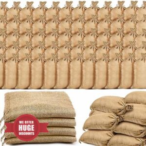 Fabbay 100 Pack Burlap Bag 14'' x 26'' Heavy Duty Empty Sandbag Brown Large Gunny Bags Bulk Large Burlap Sack Potato Sack Race Bags for Flooding Flood Water Barrier Tent Sandbag Store Bags