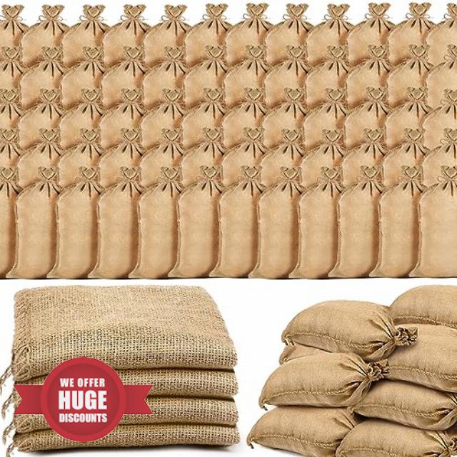 Fabbay 100 Pack Burlap Bag 14'' x 26'' Heavy Duty Empty Sandbag Brown Large Gunny Bags Bulk Large Burlap Sack Potato Sack Race Bags for Flooding Flood Water Barrier Tent Sandbag Store Bags
