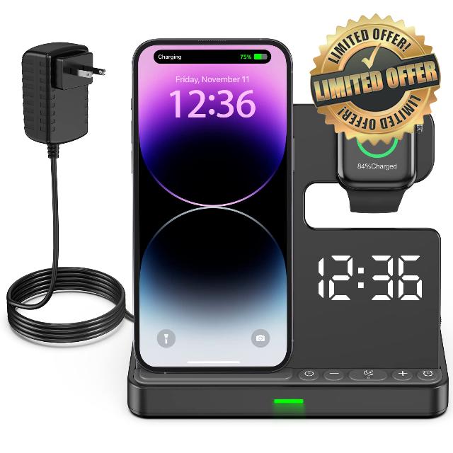 BUFFBEE Alarm Clock with Wireless Charger