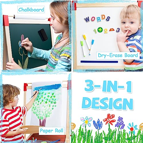Magnetic Dry-Erase Board & Chalkboard Paper Roll 3-in-1 Kids Easel Paint Art Set