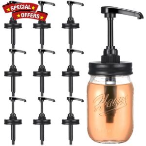 Bokon 10 Pack Mason Jar Syrup Dispenser Pump Lids Coffee Syrup Dispenser for Regular Mouth Mason Jar Rustproof Plastic Pump for Syrup